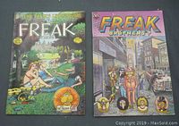 Two Freak Brothers comic books with different covers, one with rip damage