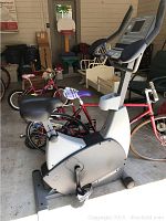 Diamondback exercise bike full side view showing frame, seat, and pedals