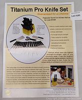 Photo of informational sheet describing the Titanium Pro Knife Set contents and features