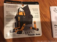 Packaging card showing the Ultimate Data Voice Pro Kit details and bag features including compartments and tool storage options