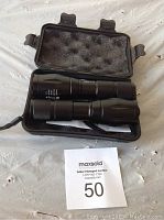 Two black expandable flashlights inside a black foam-lined carrying case