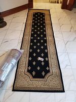 Full view of black Touch of Class Imperial Collection floor runner laid out showing pattern and dimensions