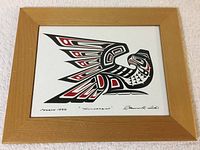 Full view of framed tile print of Thunderbird design by Clarence Wells