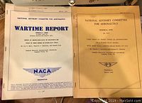 Two NACA wartime reports with visible covers and signatures, dated 1944 and 1945.
