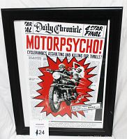 Framed mini poster featuring 'Motorpsycho!' title and motorcycle image with bold red and black colors.