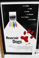Framed mini poster of Reservoir Dogs movie featuring cast names and stylized graphic art.