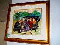 Full front view of framed oil painting showing composition and frame