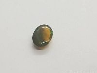 Oval rolling flash opal gemstone showing visible color play and glossy surface under light.