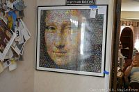 Signed Mona Lisa mosaic style wall picture close-up showing signature and framing.