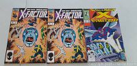 Front covers of three Marvel X-Factor comics: two copies of issue #6 showing Apocalypse and one copy of issue #24 showing Archangel