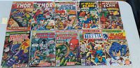 Front covers of 10 Marvel comic books including Thor, Fantastic Four, Super Villain Team-up, Eternals, Black Panther, and Hot Brand Echh.
