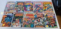 Front covers of 10 older Marvel and other comic books including Marvel Feature #8, Nova #1 (two copies), Captain Marvel #34 and #35, Blade Runner, Arak, Giant-Size Doctor Strange, Savage, and Man-Thing.