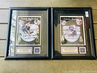 Overview of both framed autographed hockey photos side by side.