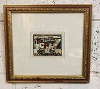 Overall view of framed print showing the artwork and frame against a wall.