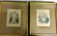Overview of both vintage framed prints showing overall condition and framing.
