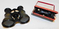 Overview photo of the vintage Lemaire binoculars and Vesta opera glasses in box.