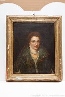Full view of framed portrait painting showing subject and frame.