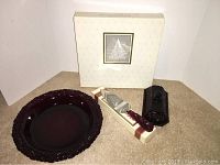 Set of Avon 1876 Cape Cod Collection items including pie plate, pie server in box, and 2-piece butter dish.