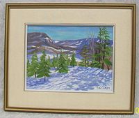 Full view of framed painting and mat