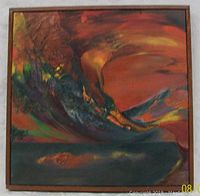 Full view of the framed abstract mixed media painting titled 'The Beginning of an End' showing the composition and color palette.