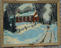 Frontal view of complete framed winter scene print