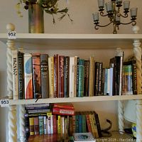 Shelves filled with a variety of books mainly on art and history topics. Titles arranged upright, showing spines. Books in various colors and sizes, some with dust jackets.