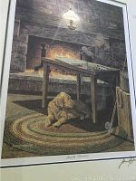 Framed matted print view showing the full artwork “Fireside Shadows” by James Lumbers