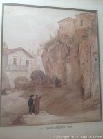 Full front view of framed watercolor and pencil artwork showing overall composition and mat/frame