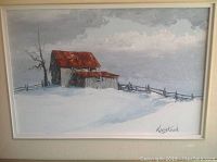 Frontal view of framed painting showing full scene and signature