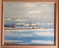 Frontal view of framed painting showing full artwork and frame