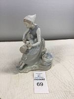 Left side view of Nao mother with baby porcelain figurine with basket