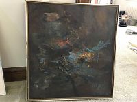 Front view of the abstract painting showing overall composition and frame