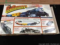 Original Tyco Chattanooga box front with colorful image of steam locomotive and freight train and track layout