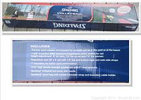 Original product box for Spalding Premier Series Volleyball Set featuring branding and detailed kit contents list.