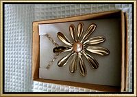 Front view of the sterling silver daisy pendant with pearl center inside a box.