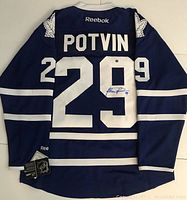 Back view of jersey showing ‘POTVIN’ nameplate, number 29, autograph on the number and Reebok branding