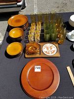 Full set of Cambrian dishware and assorted vintage glassware including plates, bowls, glasses, a cheese board and dish.