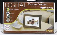 Photo of the SmartParts 7" digital picture frame box showing the product image and features.