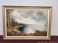 Framed oil on canvas landscape painting showing the full artwork and frame.