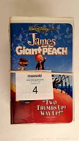 Front cover of James and the Giant Peach VHS tape showing cover art and movie title.