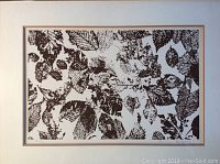 Full view of silkscreen art featuring brown leaves on white background with white mat border.
