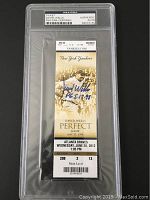 Front full view of ticket in PSA/DNA holder showing autograph and printed game details.