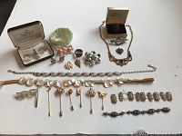 All items arranged on white surface