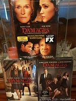 Front cover box art showing Glenn Close and Rose Byrne on the second and third season sets of Damages. The packaging is still in original shrink wrap showing unopened condition.