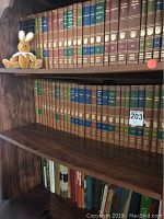 Full shelf view showing 54 volumes of Britannica Great Books collection with various colored spines and gold embossed details