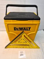 Front view of two DeWALT speed squares and yellow carrying/storage case with handle