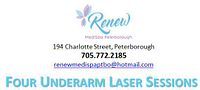 Voucher header showing Renew MediSpa logo, address, phone number, email and title Four Underarm Laser Sessions