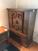 Full view of Bassett dresser showing overall shape, finish, and size.