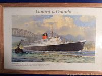 Full view of framed 'Cunard to Canada' art print depicting the steamship 'Saxonia'.