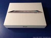 Closed Apple iPad 2 16GB packaging box with product image on lid